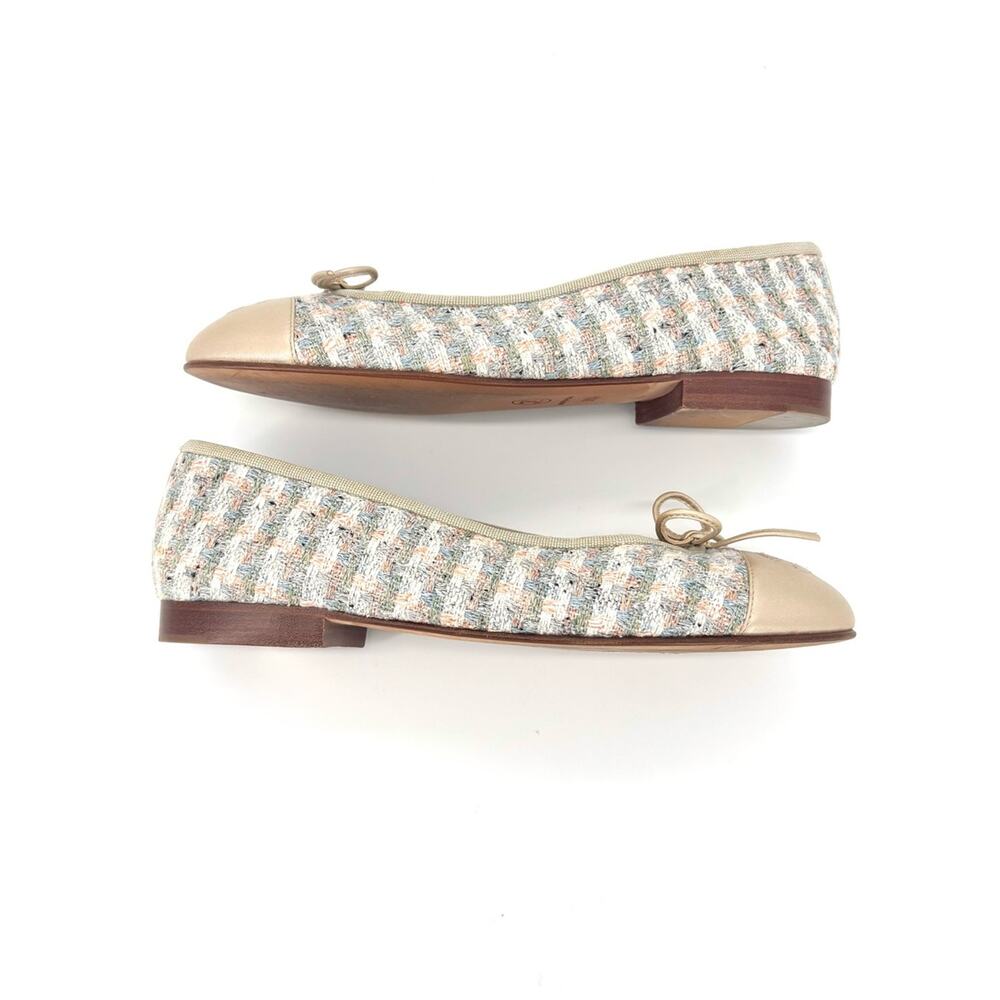 Chanel Tweed Cap Toe Bow CC Logo Ballerina Flats 36.5 - Picture 5 of 8